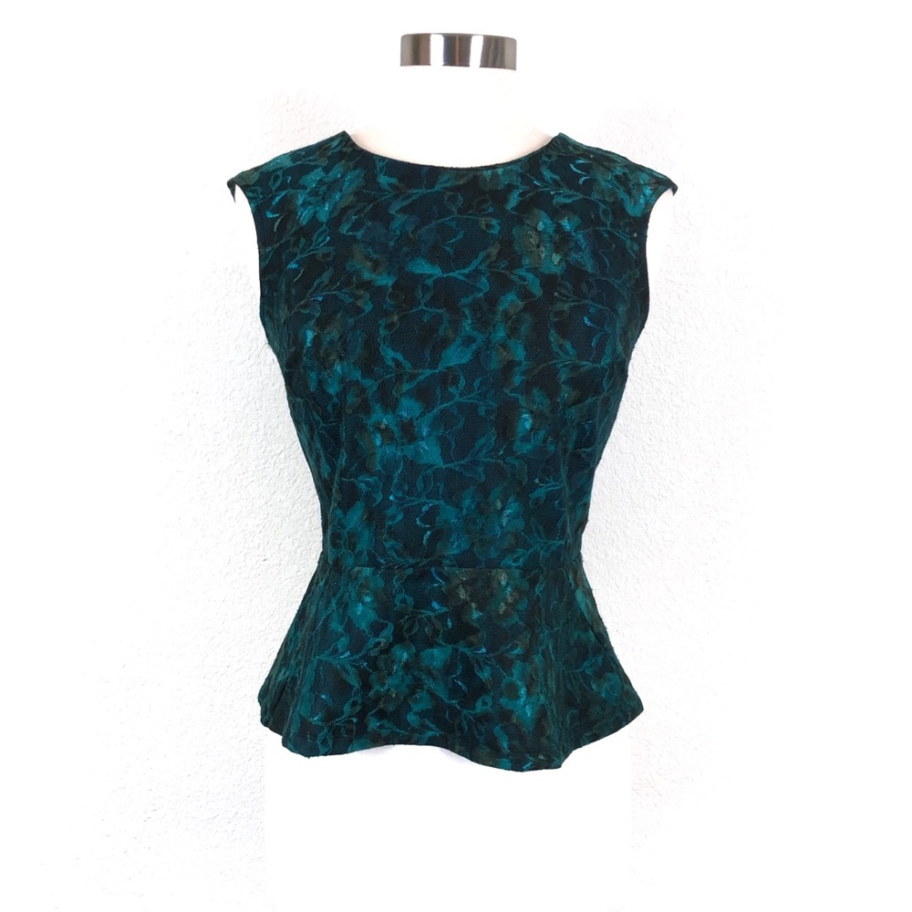 Ann Taylor Green Lace Peplum Tank Top Blouse